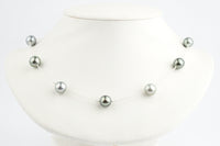 Silvery Light Green Tin-Cup Tahitian Pearl Necklace on Sterling Silver