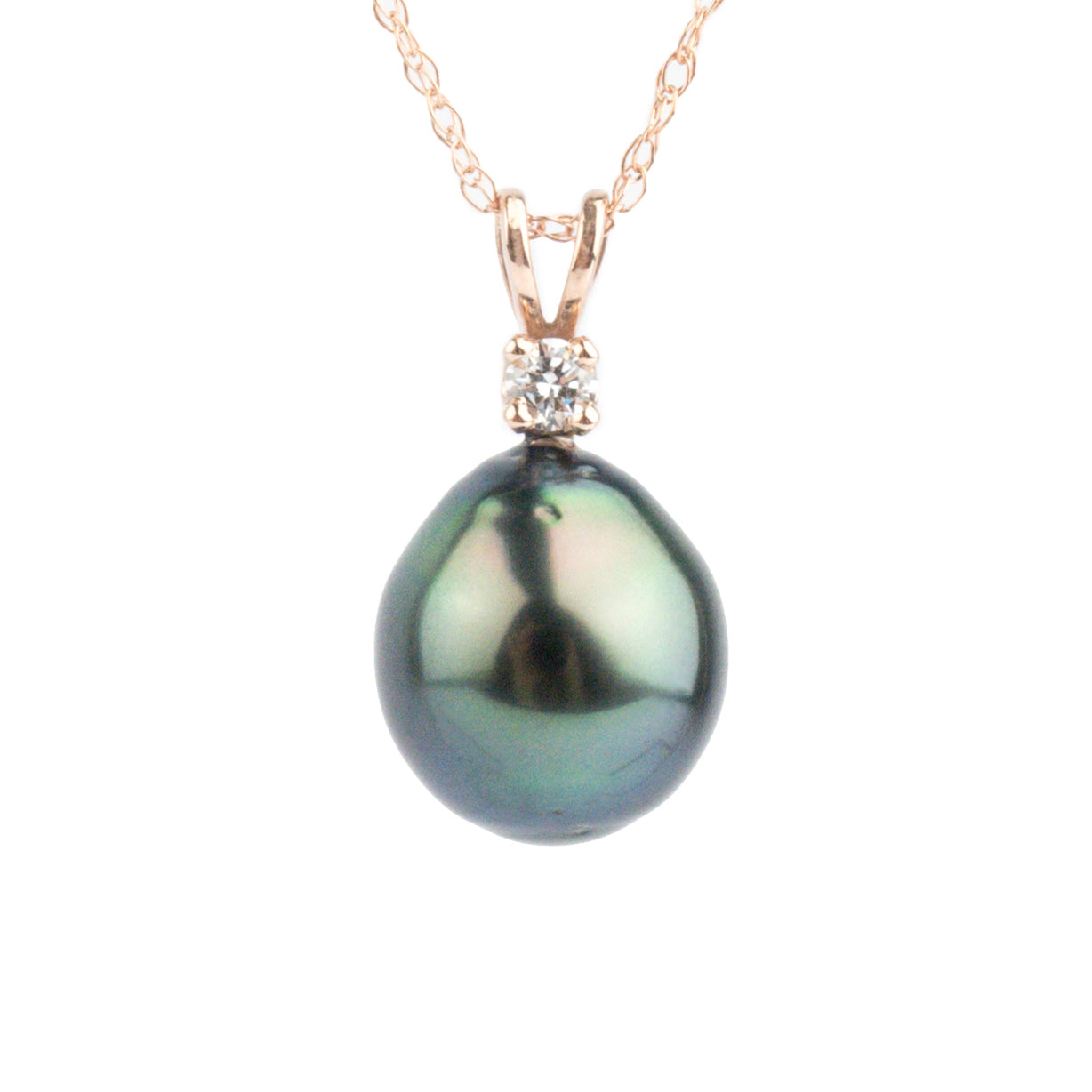 Tahitian Pearl & Diamond Indigo Peacock Étoile Necklace on 10K Rose Gold