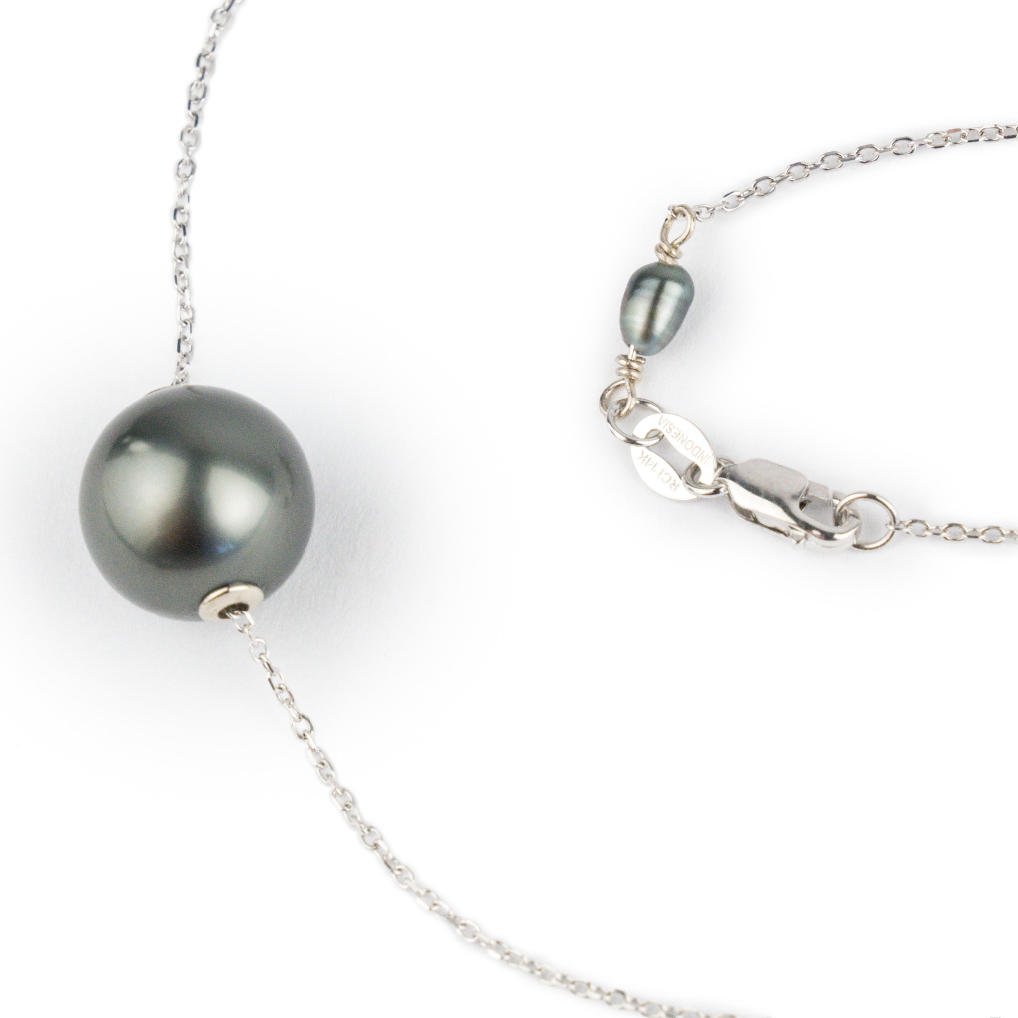 Dark Silvery 10.5mm Tahitian Pearl Solitaire Necklace on 14K White Gold