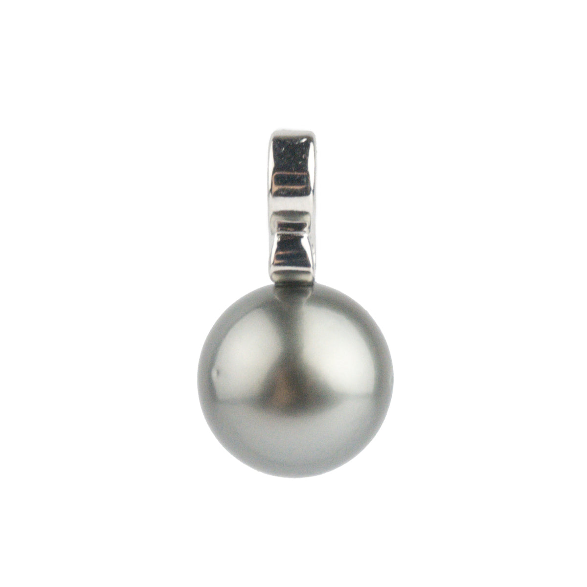 Dark Silvery 10.3mm Tahitian Pearl Infinity Pendant on 14K White Gold