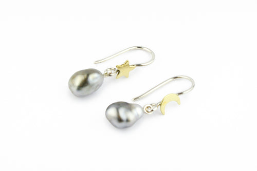 Star & Moon Tahitian Keshi Pearl Hook Earrings