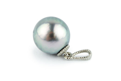 Silvery Blue-Pink Pearl Mermaid Pendant on 14K White Gold