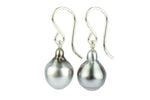 Silvery 9.2mm Baroque Drop Tahitian Pearl Dangles on Sterling Silver