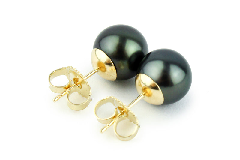 Eclipse Black 9.2-9.7mm Tahitian Pearl Stud Earrings