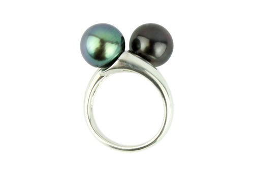 Double Tahitian Pearl Ring on Sterling Silver