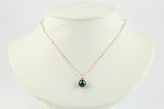 Dark Reversable Tahitian Pearl & Diamond Halo Necklace on 14K Rose Gold