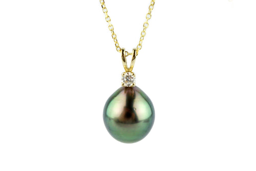 Tahitian Pearl & Diamond Peacock Green Drop Étoile Pendant or Necklace