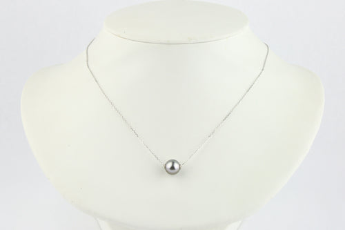 Silvery Glow 9mm Tahitian Pearl Solitaire Necklace on 14K White Gold