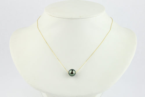 Peacock Green 10mm Tahitian Pearl Solitaire Necklace
