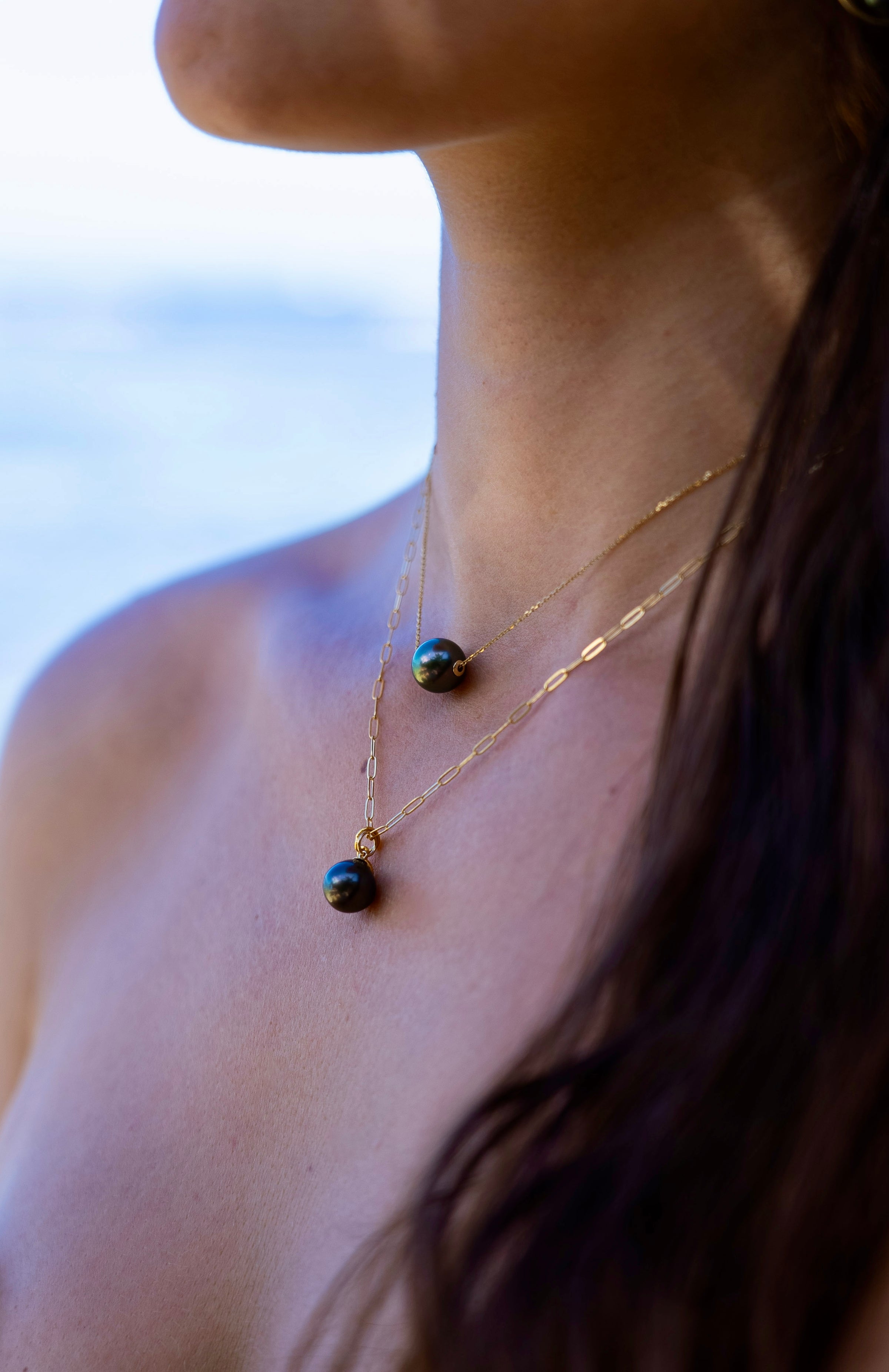 Aubergine Green 9.5mm Tahitian Pearl Solitaire Necklace on 14K Rose Gold