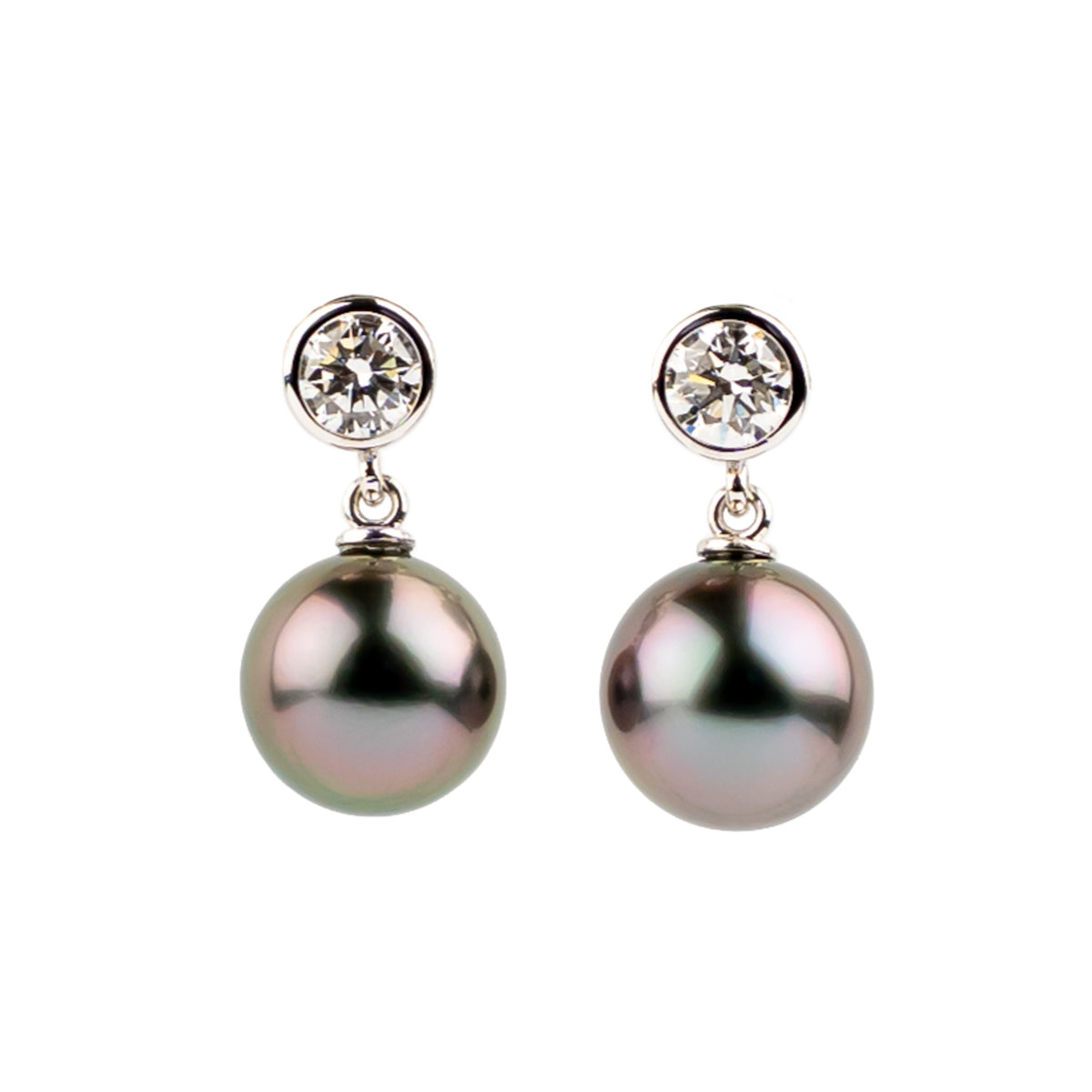 Tahitian Pearl & Diamond Nova Earrings on 14K White Gold