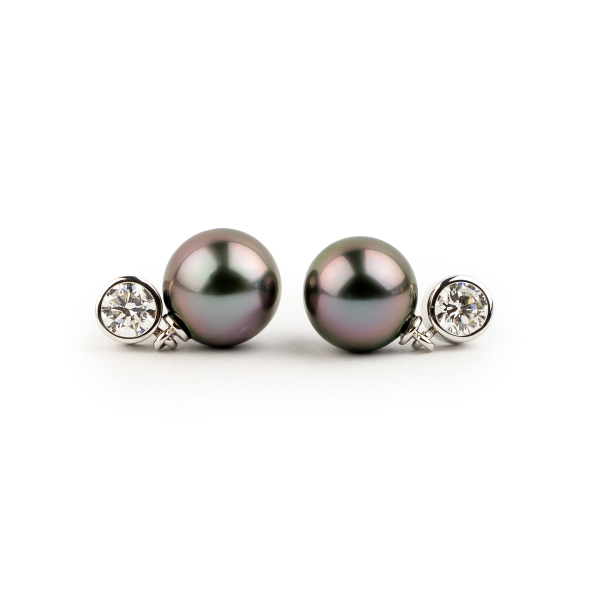 Tahitian Pearl & Diamond Nova Earrings on 14K White Gold