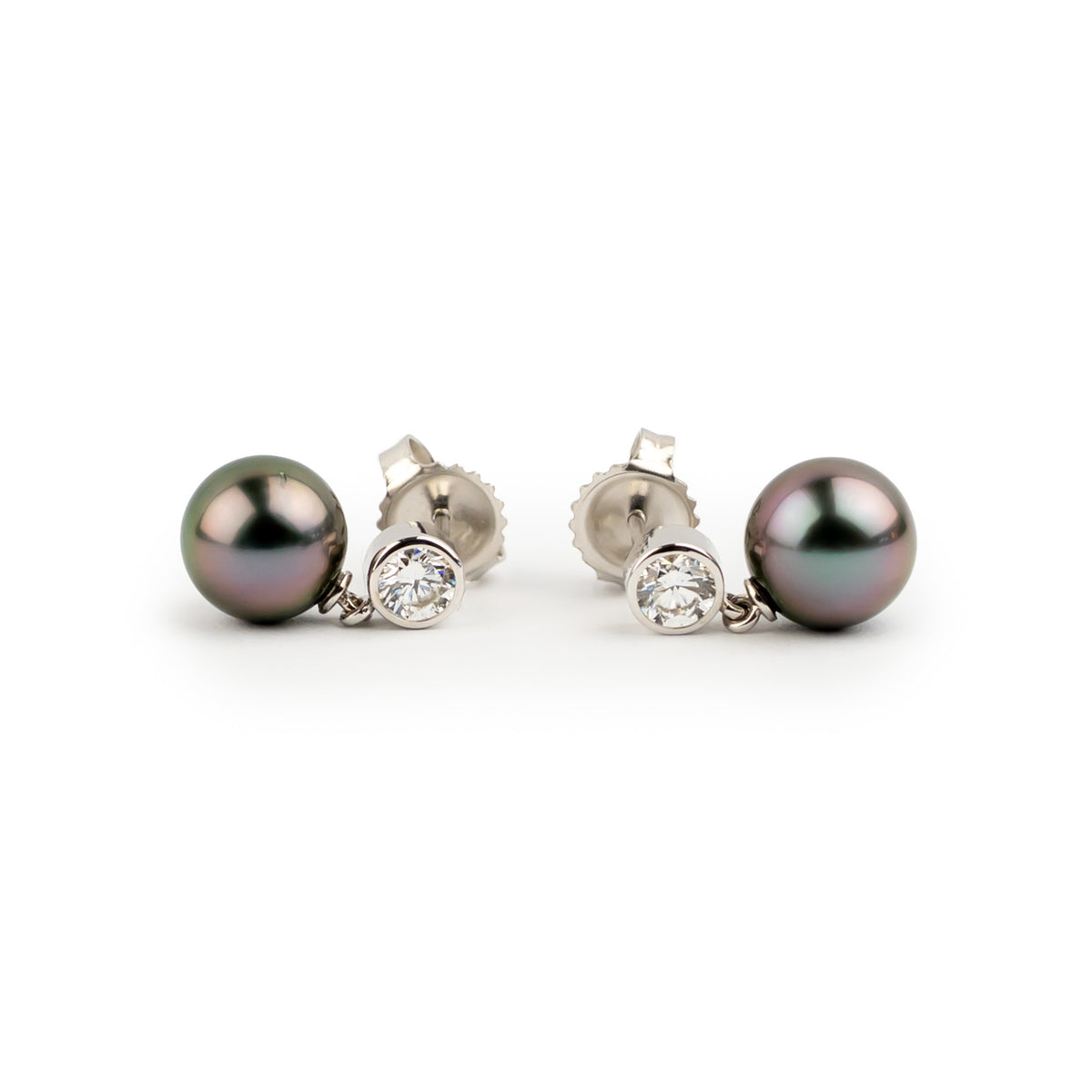Tahitian Pearl & Diamond Nova Earrings on 14K White Gold