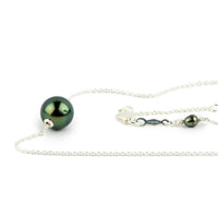 Peacock Green 9.2mm Tahitian Pearl Solitaire Necklace on Sterling Silver