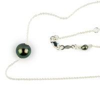 Peacock Green 9.2mm Tahitian Pearl Solitaire Necklace on Sterling Silver