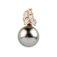 Light Pink Green Tahitian Pearl & Diamond Asteria Pendant or Necklace on 14K Rose Gold