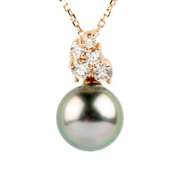 Light Pink Green Tahitian Pearl & Diamond Asteria Necklace on 14K Rose Gold