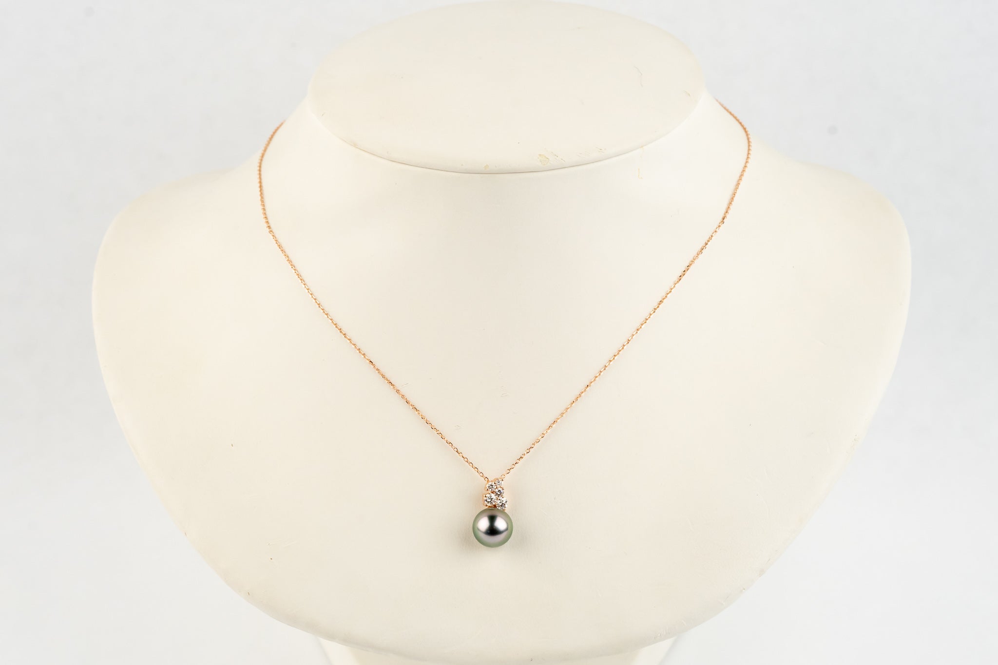 Light Pink Green Tahitian Pearl & Diamond Asteria Necklace on 14K Rose Gold