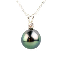 Tahitian Pearl & Diamond Pink Green Étoile Necklace on Sterling Silver
