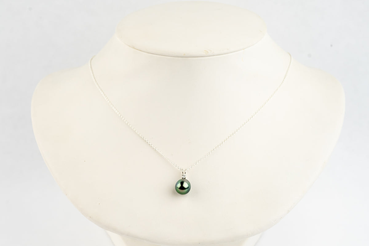 Tahitian Pearl & Diamond Pink Green Étoile Necklace on Sterling Silver