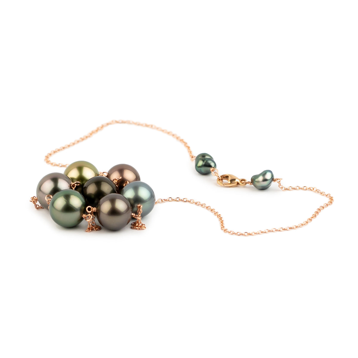 Luxurious Hues Tahitian Pearl Tin-Cup Necklace on 14k Rose Gold