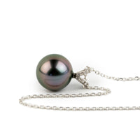 Pink Green Tahitian Pearl & Diamond Hoa Necklace on 14K White Gold