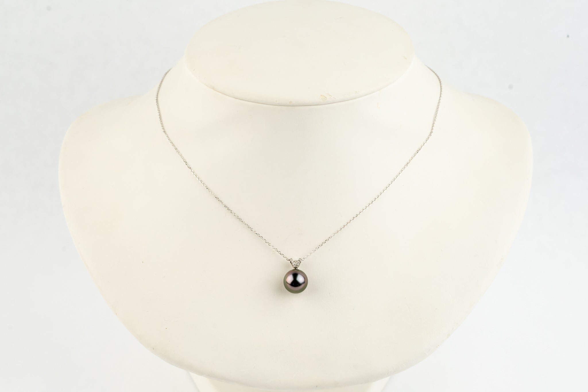 Pink Green Tahitian Pearl & Diamond Hoa Necklace on 14K White Gold