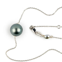 Silvery Blue 10.2mm Tahitian Pearl Solitaire Necklace on 14K White Gold