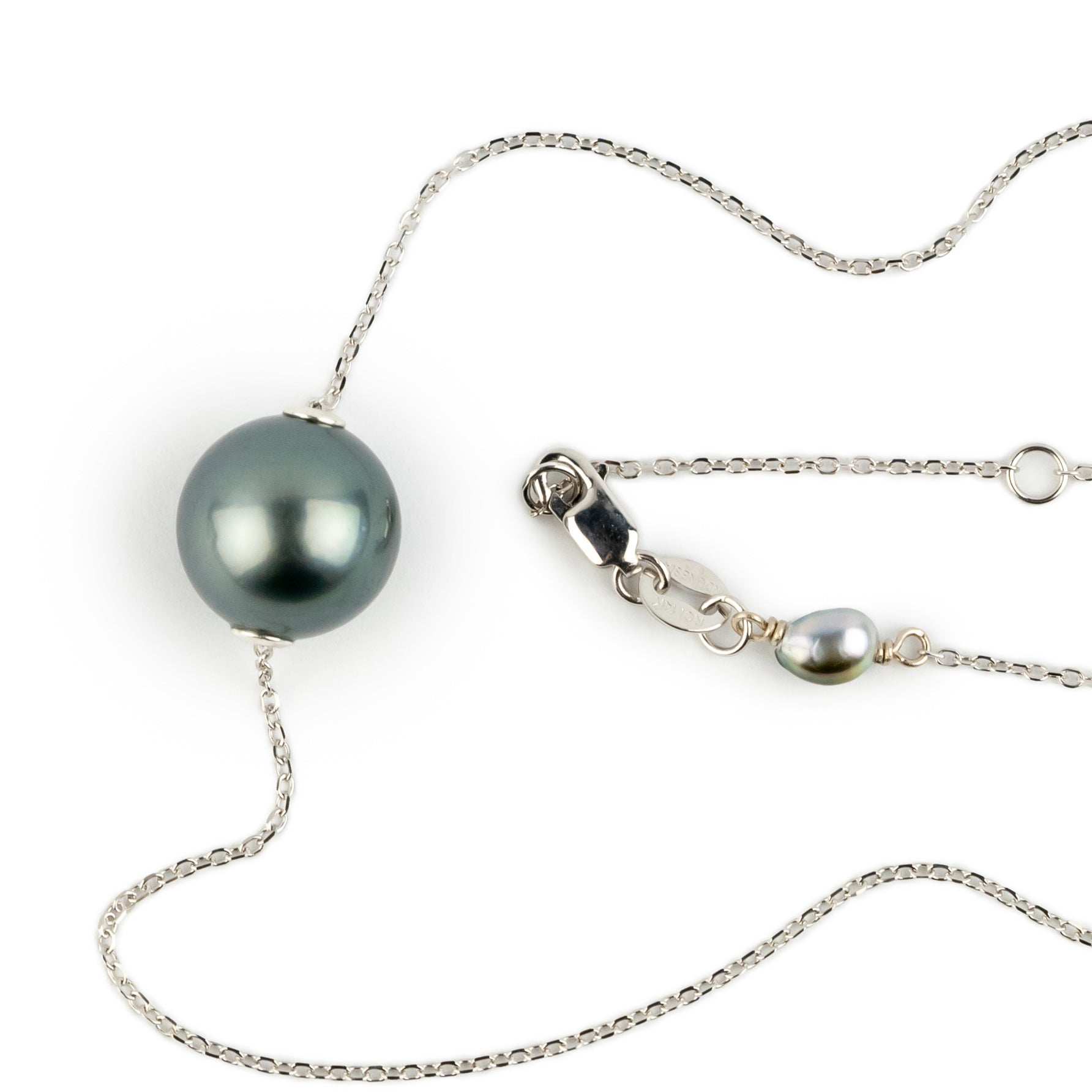 Silvery Blue 10.2mm Tahitian Pearl Solitaire Necklace on 14K White Gold