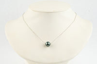 Silvery Blue 10.2mm Tahitian Pearl Solitaire Necklace on 14K White Gold