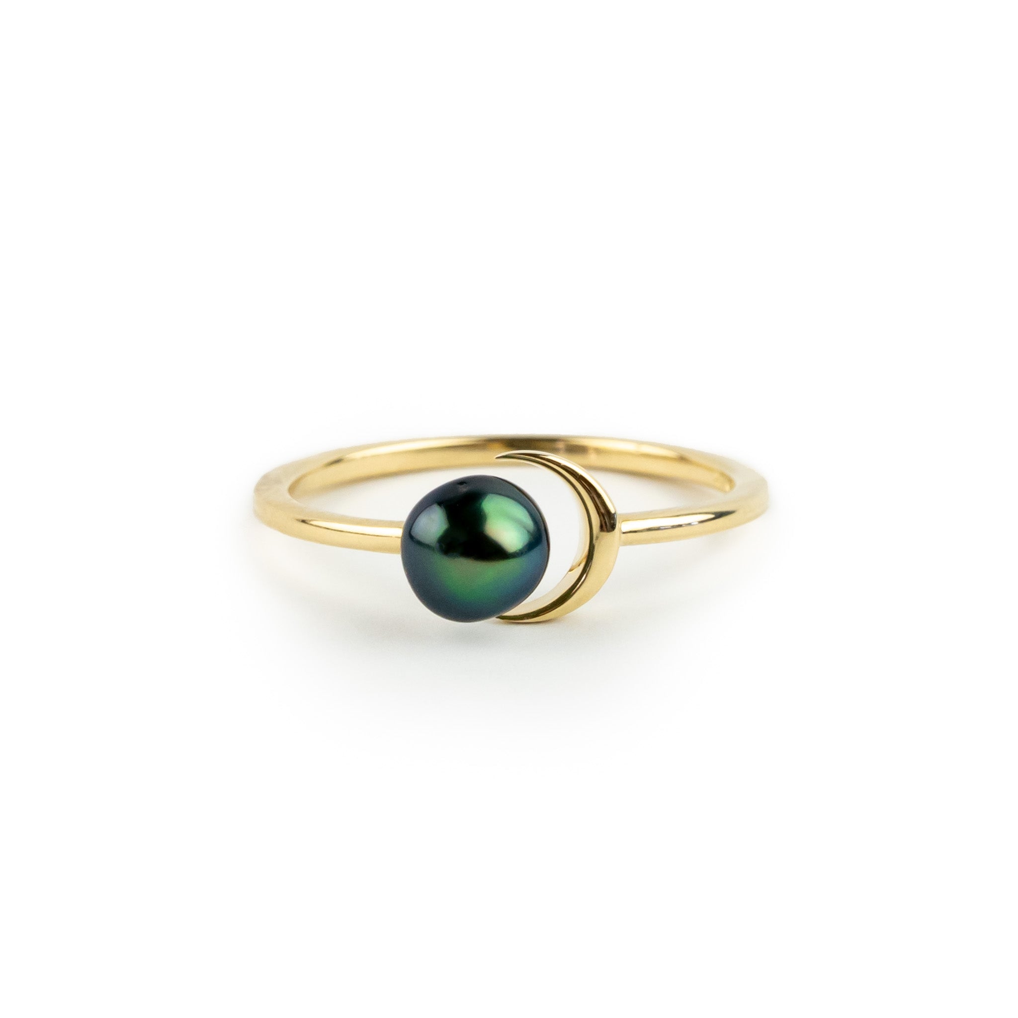 Tahitian Keshi Crescent Moon Ring on 14K Gold