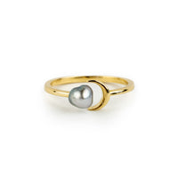 Tahitian Keshi Crescent Moon Ring on 10K Gold