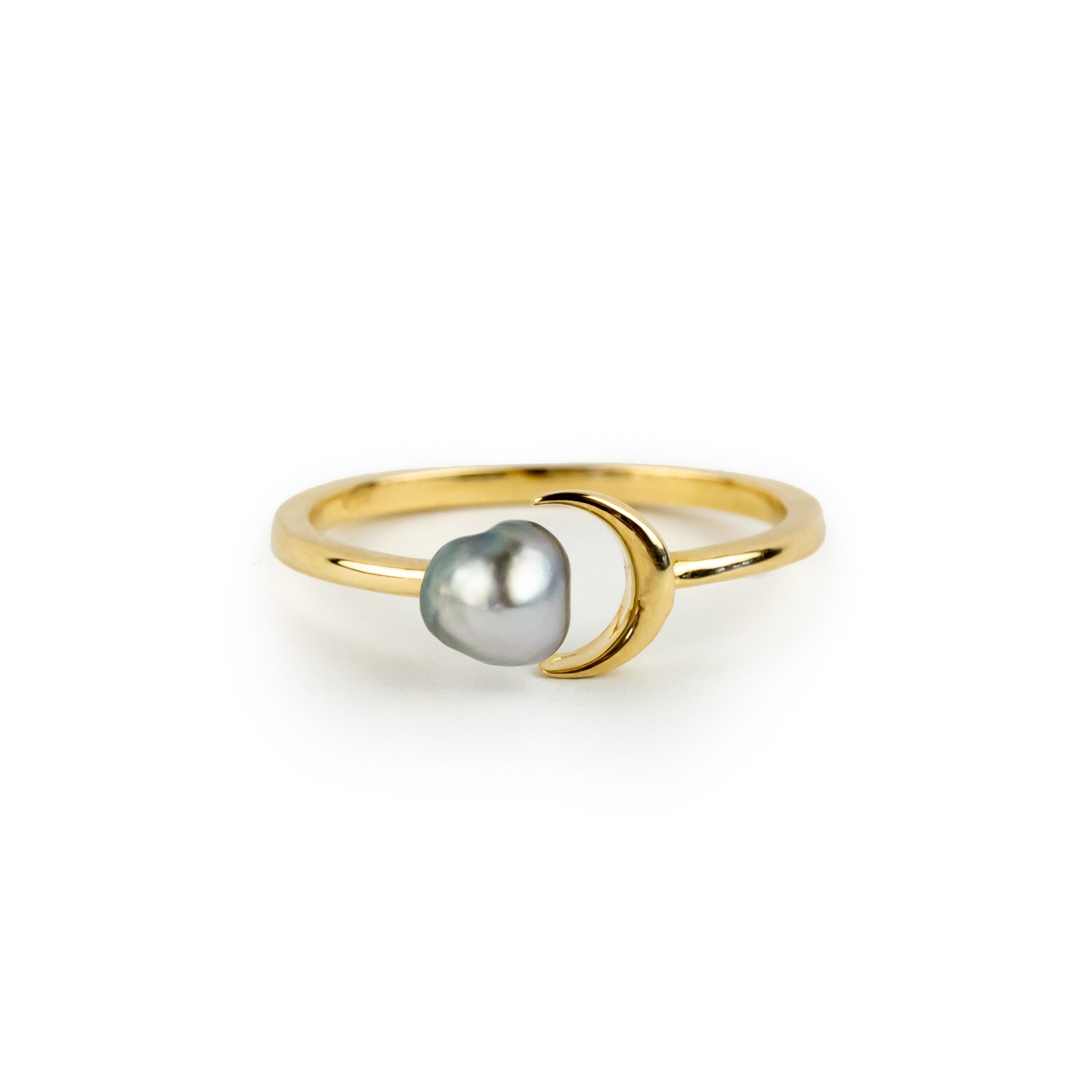 Tahitian Keshi Crescent Moon Ring on 10K Gold