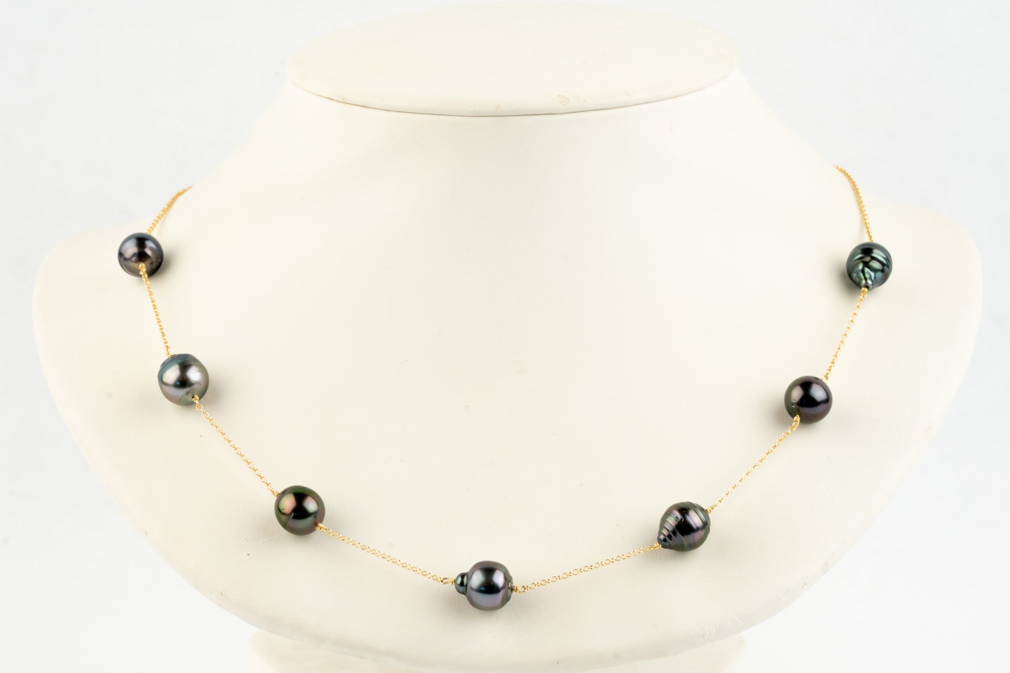 Violet Green Tin-Cup Tahitian Pearl Necklace on 14/20 Gold Filled
