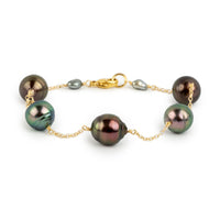 Aubergine Peacock Circled Tin-Cup Tahitian Pearl Bracelet on 14/20 Gold Filled