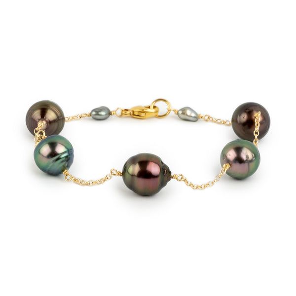 Aubergine Peacock Circled Tin-Cup Tahitian Pearl Bracelet on 14/20 Gold Filled