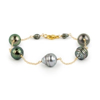 Pink Green Circled Tin-Cup Tahitian Pearl Bracelet on 14/20 Gold Filled