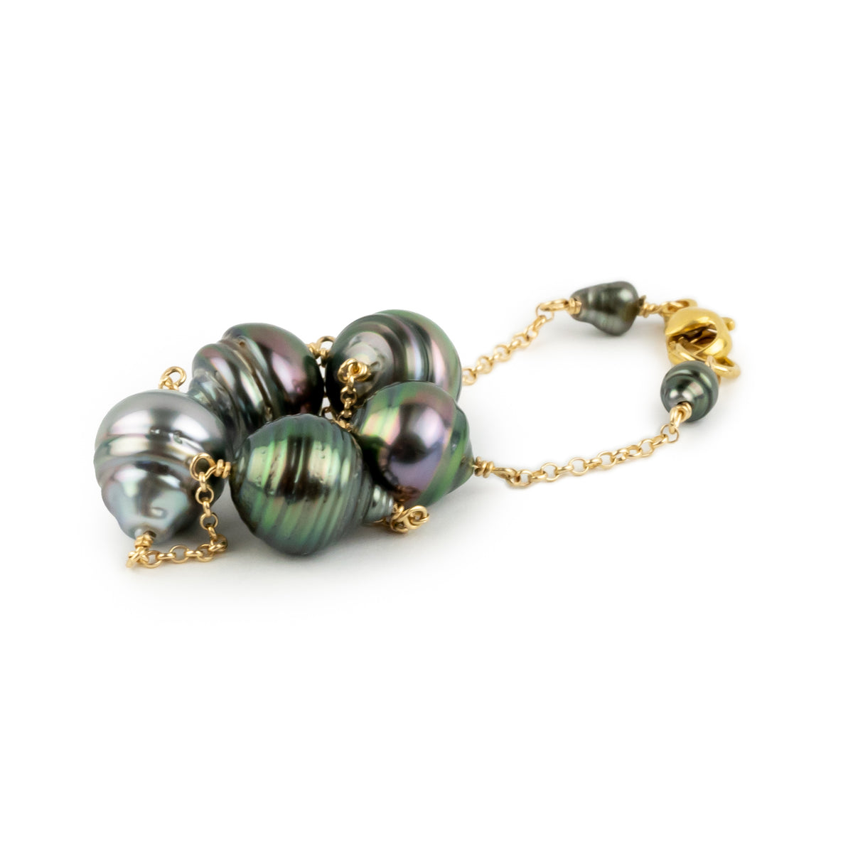Pink Green Circled Tin-Cup Tahitian Pearl Bracelet on 14/20 Gold Filled
