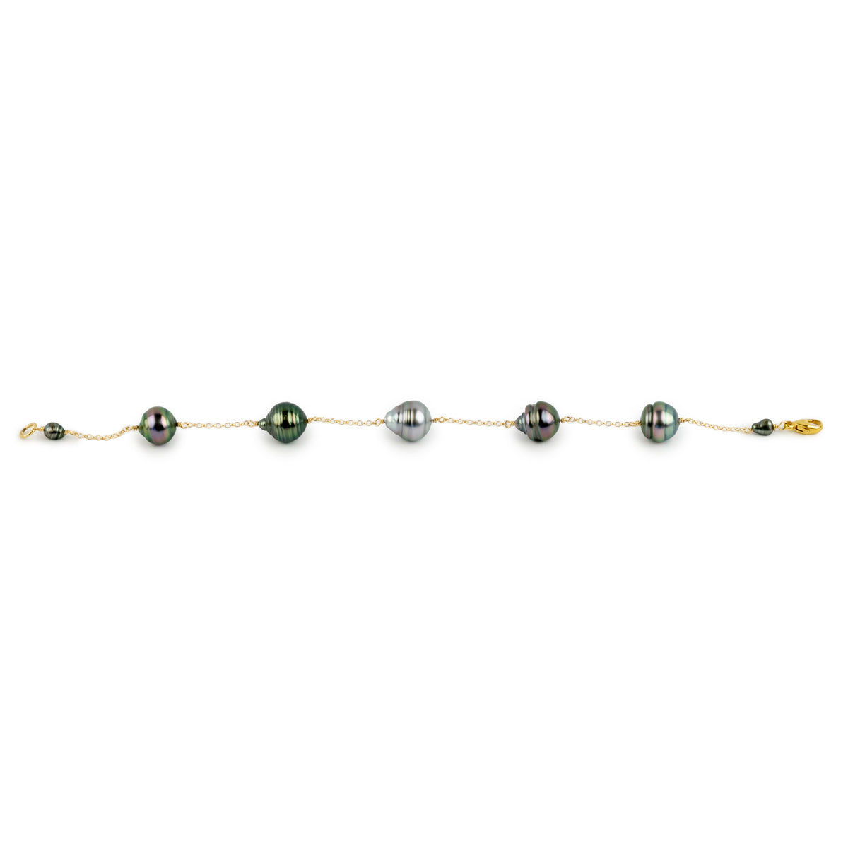 Pink Green Circled Tin-Cup Tahitian Pearl Bracelet on 14/20 Gold Filled