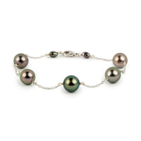 Pink Green Tahitian Pearl Tin Cup Bracelet on 14k White Gold
