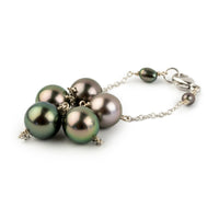 Pink Green Tahitian Pearl Tin Cup Bracelet on 14k White Gold