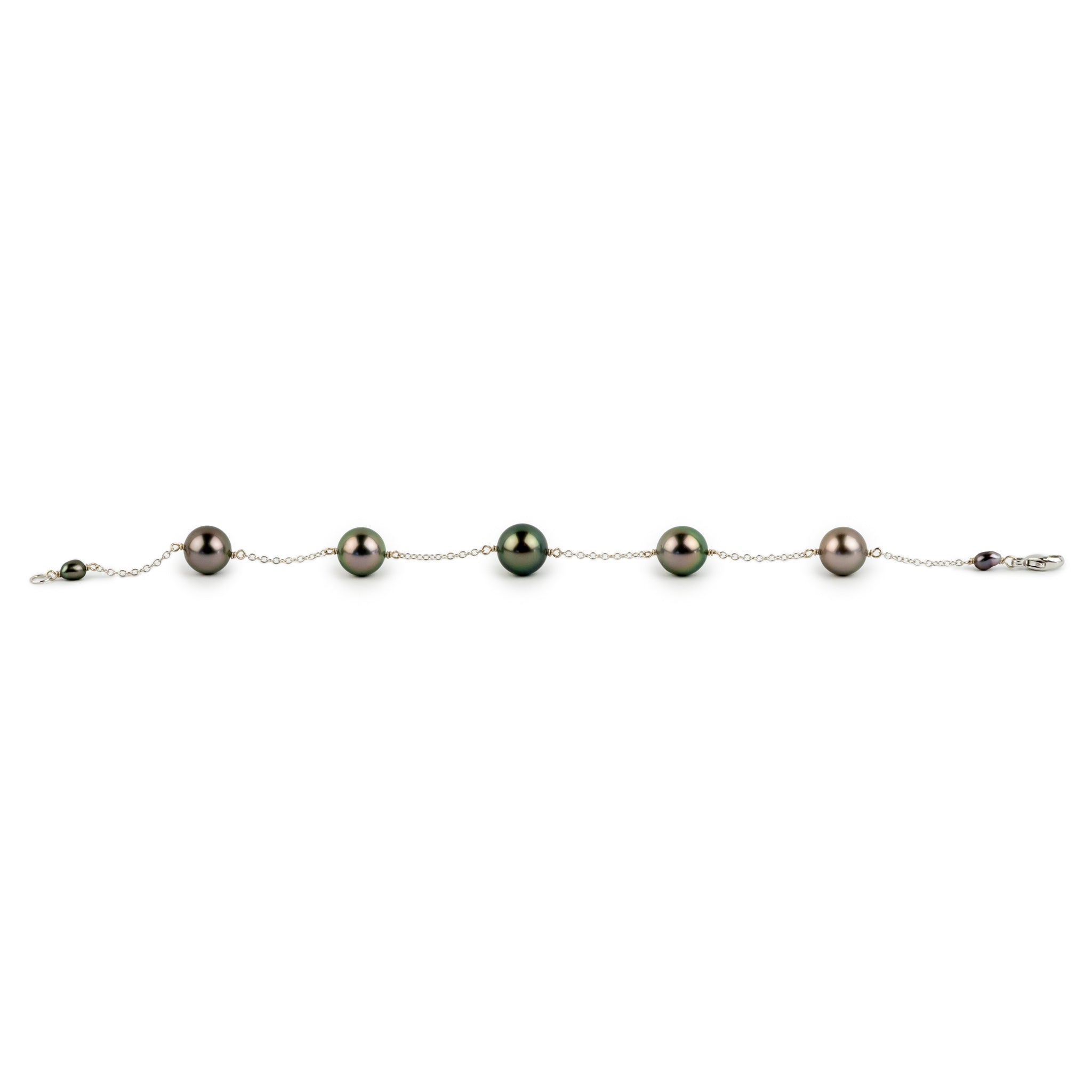 Pink Green Tahitian Pearl Tin Cup Bracelet on 14k White Gold