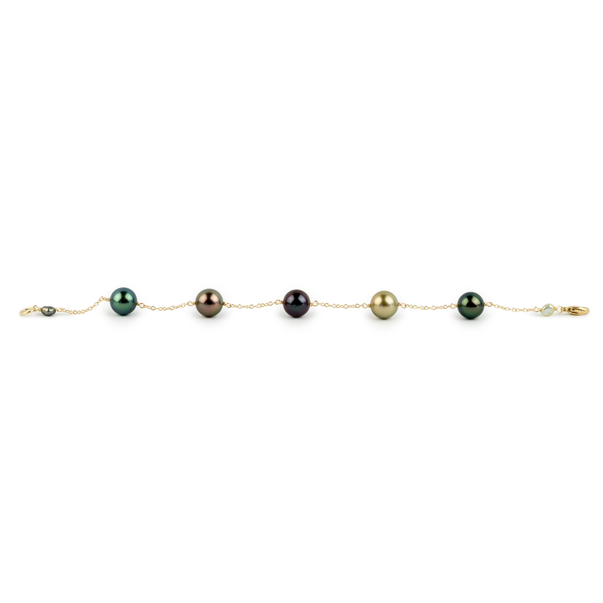 Five Flash Tahitian Pearl Tin Cup Bracelet on 14K Yellow Gold
