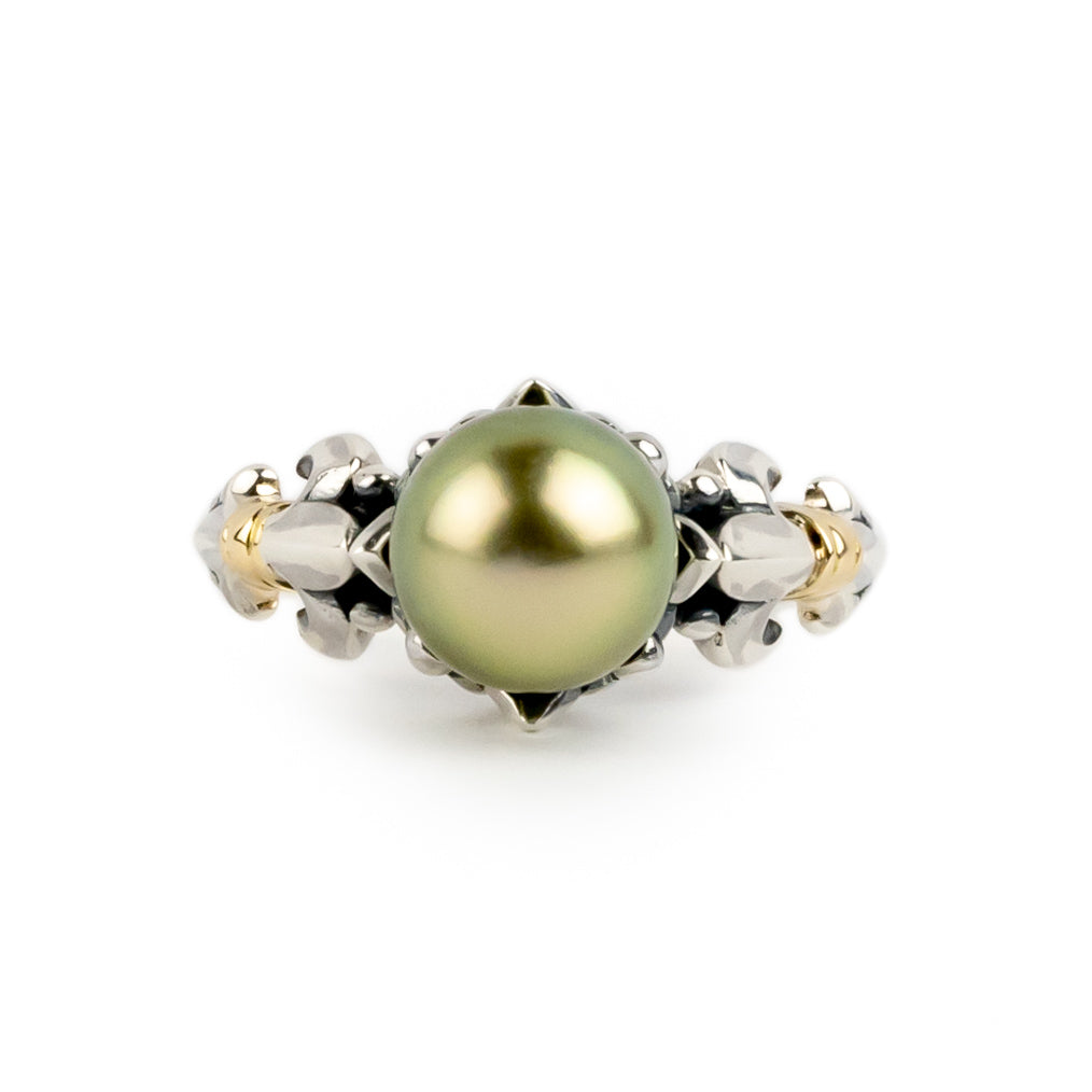 Golden Green Acropora Tahitian Pearl Ring