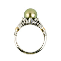 Golden Green Acropora Tahitian Pearl Ring