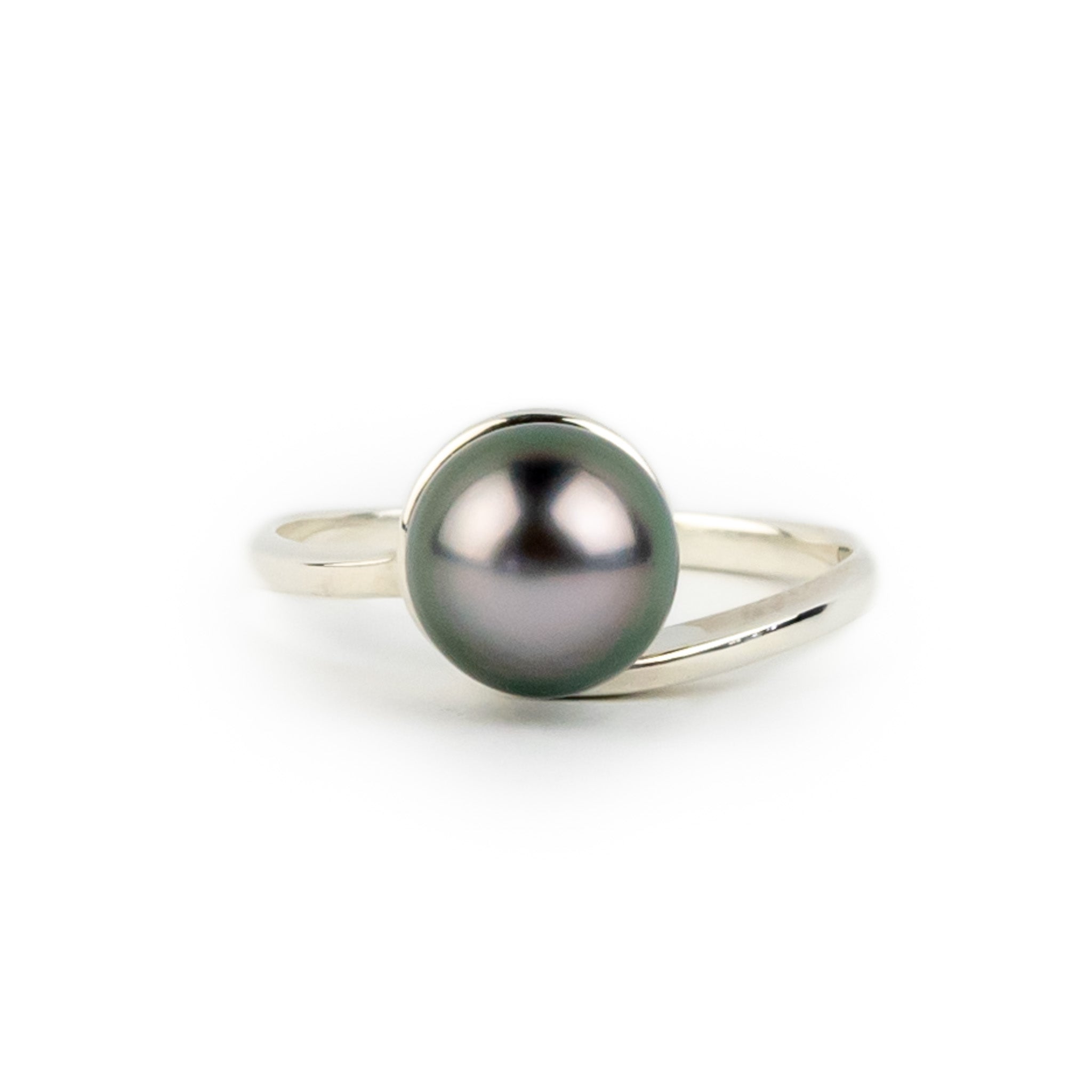 Pastel Pink Green 8.1mm Tahitian Pearl Swirl Ring on Sterling Silver