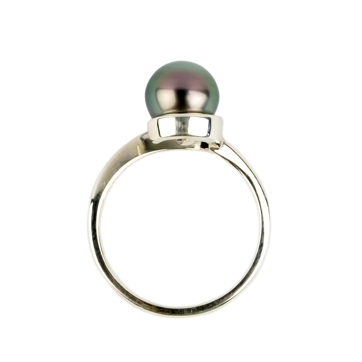 Pastel Pink Green 8.1mm Tahitian Pearl Swirl Ring on Sterling Silver