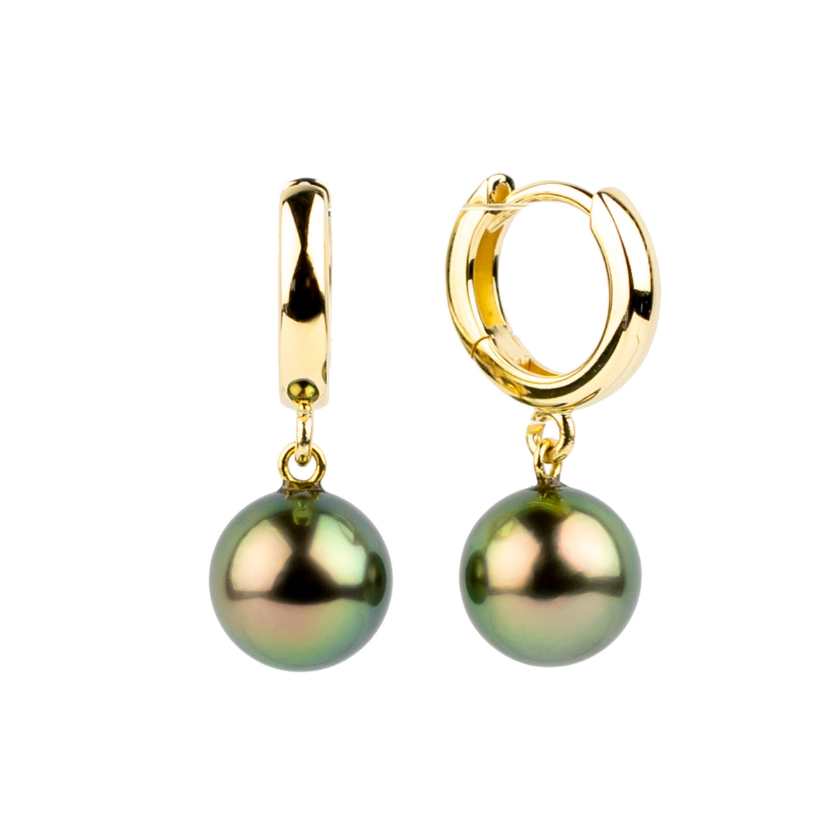 Peacock Green Tahitian Pearl Huggie Hoop Earrings