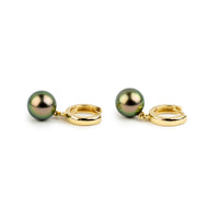 Peacock Green Tahitian Pearl Huggie Hoop Earrings