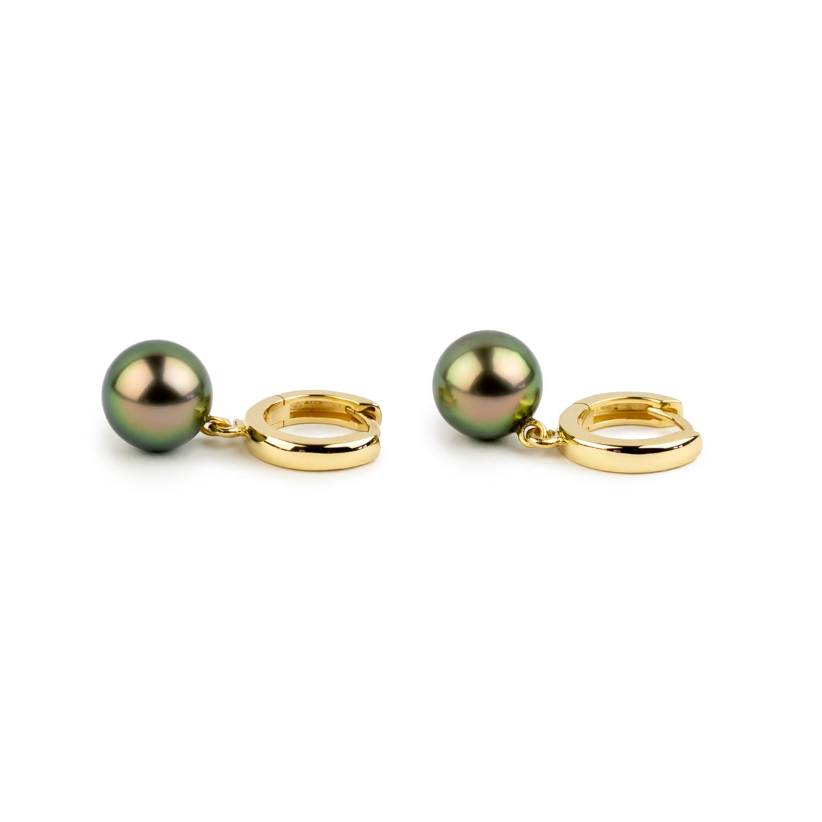 Peacock Green Tahitian Pearl Huggie Hoop Earrings